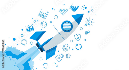 Rocket Launch and Space Exploration Concept with Dynamic Graphic Elements.