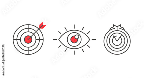Eye Target Icon Set with concentric bullseye and sunburst design.