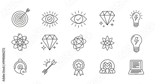 Collection of hand-drawn icons representing ideas, science, and creativity.