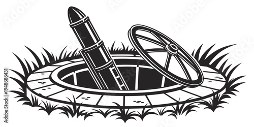 a black and white drawing of a manhole cover Vector