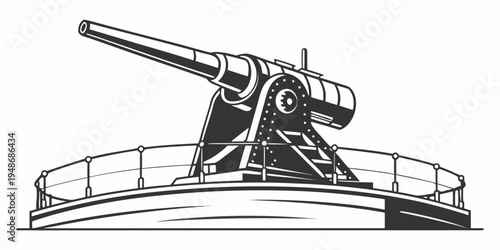 a large naval gun mounted on a ship's deck Vector