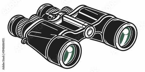 a pair of black binoculars with green lenses Vector