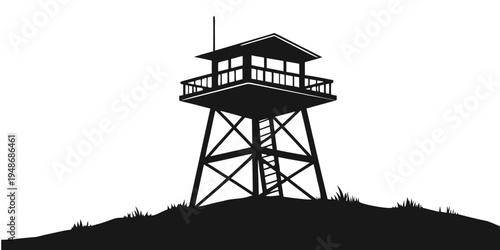 a tall tower with a small building on top Vector