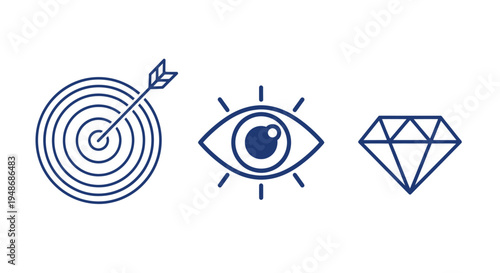 Target Bullseye Eye and Diamond Icon Set for Modern Graphic Design and Branding Concepts.