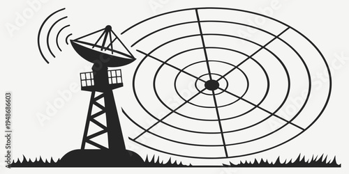a satellite dish on a tower with a signal being transmitted Vector