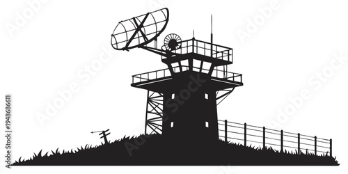 a black silhouette of a radar tower on a hill Vector