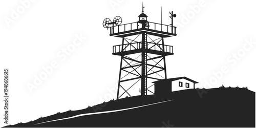 a tall metal lighthouse tower on a hill Vector