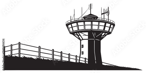 a tall tower with a fence next to it Vector
