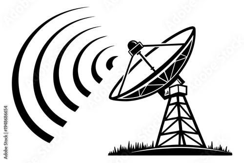 a large satellite dish on a tower emitting signals Vector