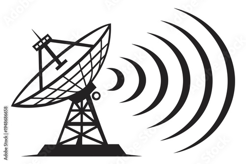 a large satellite dish on a tower emitting signals Vector