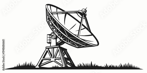 a large satellite dish on a grassy field Vector