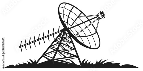 a large satellite dish on a tower Vector