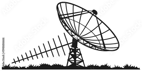 a large satellite dish on a tower Vector