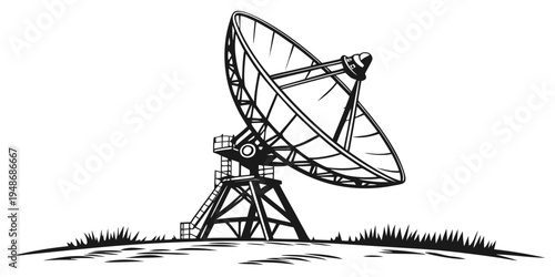 a large satellite dish on a grassy field Vector