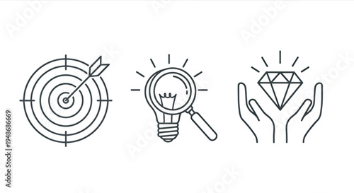 Target and Idea Icons Representing Goal Achievement, Innovation, and Value.