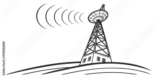 a tall radio tower on a hill Vector