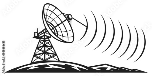 a satellite dish on a tower emitting signals Vector