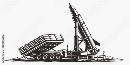a large missile on a launcher truck with a raised platform Vector