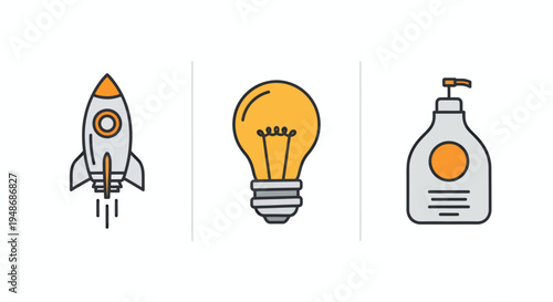 Target, Binoculars, and Atom Icons Representing Focus, Exploration, and Science Concepts.