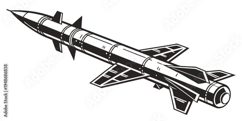 a black and white drawing of a missile Vector
