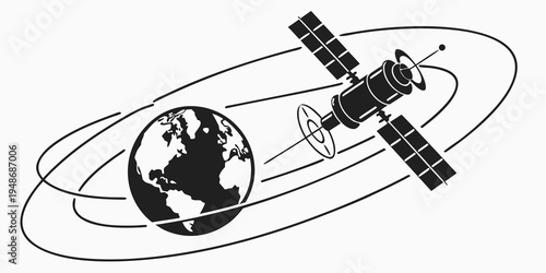 a satellite orbiting the earth Vector