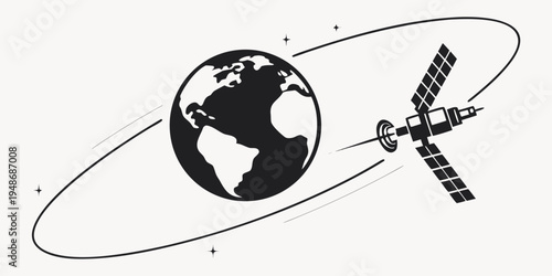 a satellite orbits the earth in space Vector