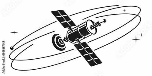 a satellite in space with solar panels and antenna Vector