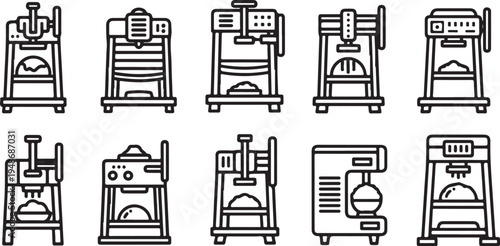 A variety of different types of pasta making machines and pasta cutters Vector