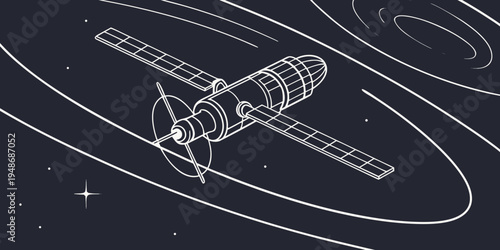 a spacecraft is flying through the rings of a planet Vector