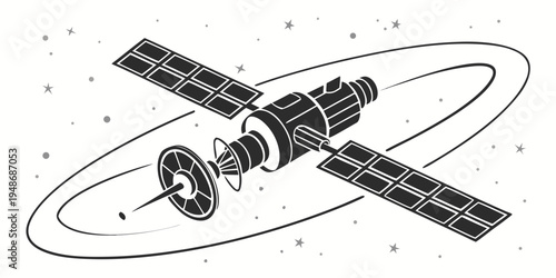 a black and white drawing of a satellite in space Vector