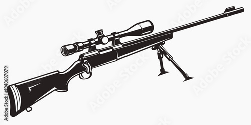 a black sniper rifle with a scope and bipod Vector