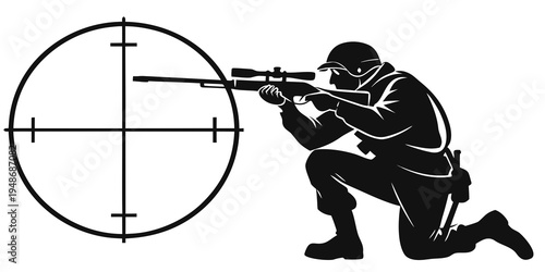 a man in a kneeling position aiming a rifle Vector