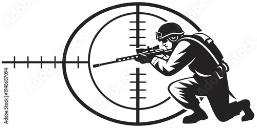 soldier aiming a rifle through a scope Vector
