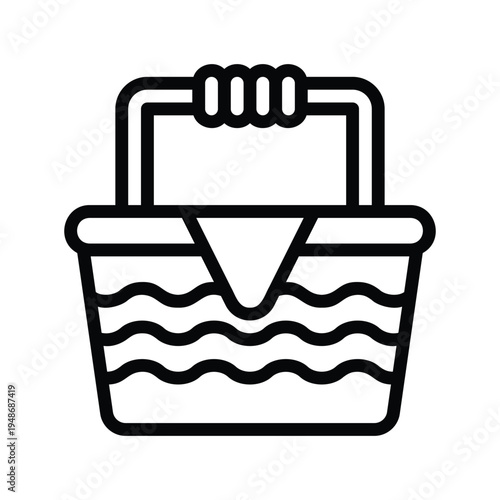 Simple black and white line art illustration of a picnic basket.