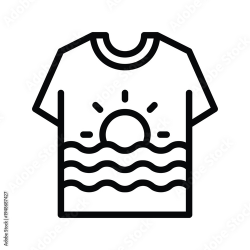 Minimalist T-shirt design with sun and waves.