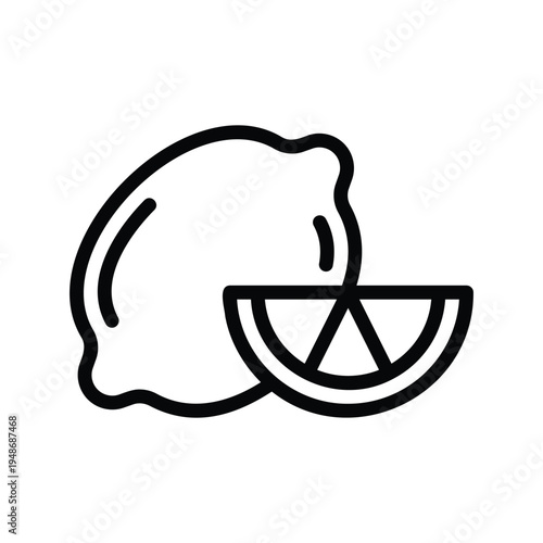 Simple line art illustration of a whole lemon and a lemon slice.
