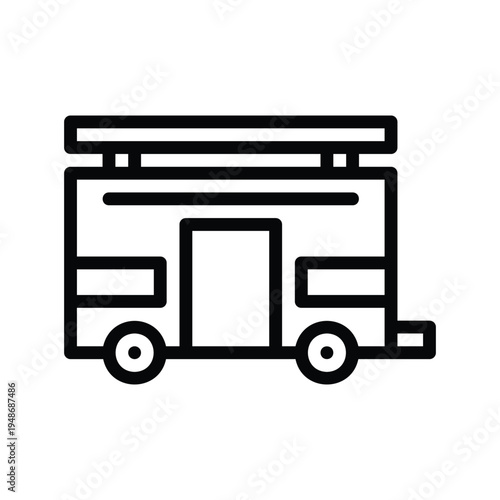 Simple Line Art Illustration of a Camper Van or RV with Roof Rack.