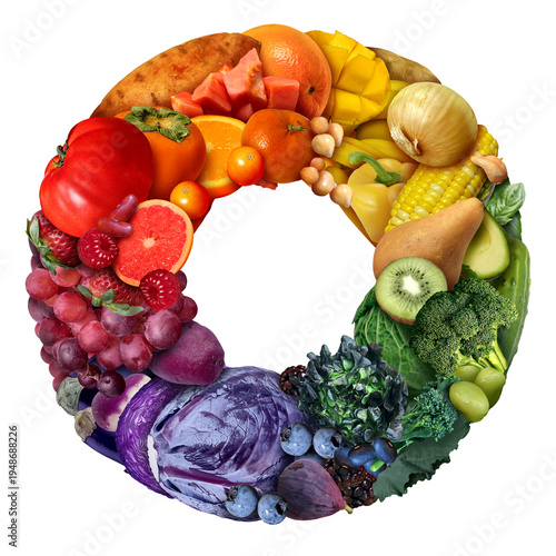 Tablou pe pânză Fruit And Vegetable Circle and dietary diversity as a spectrum of fruits and veg