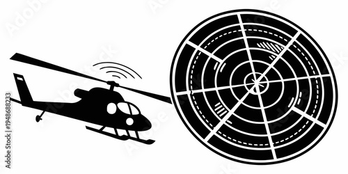 a helicopter flying next to a radar dish Vector