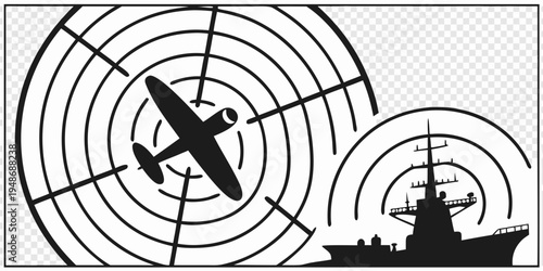 a plane and a ship on radar screens Vector