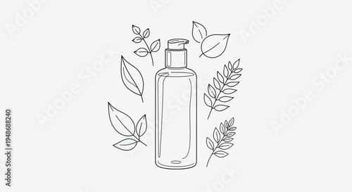 Vector illustration of a cosmetic bottle with leaves