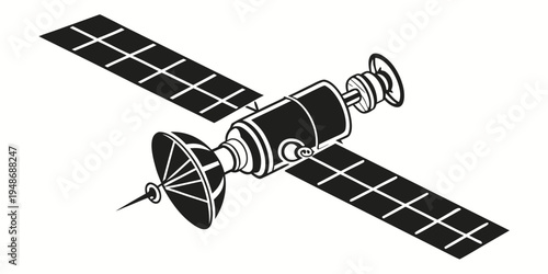 a black and white drawing of a satellite Vector