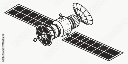 a satellite with solar panels and a dish antenna Vector