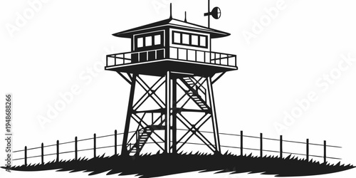 a tall tower with a fence around it Vector