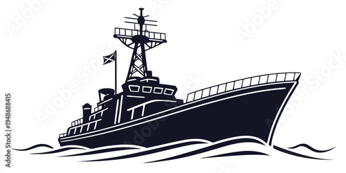 a large naval ship with a flag on the mast Vector