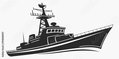 a black and white image of a fishing boat Vector