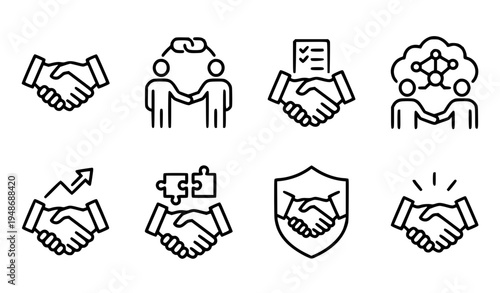 set of icons of people Handshake Line Icons Business Agreement and Partnership Vector Set