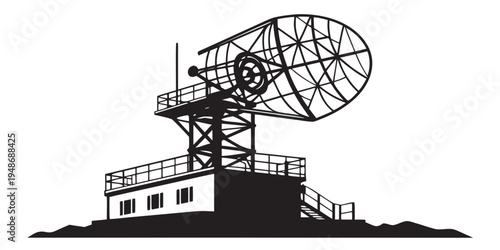 a large radar dish on a tower Vector