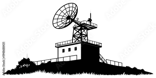a radar station on a hill with a large dish antenna Vector