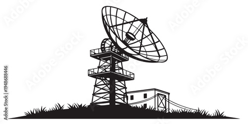 a large satellite dish on a tower Vector